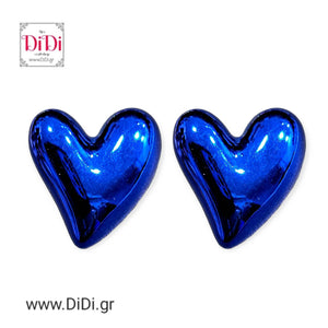 Σκουλαρίκια καρφάκι, καρδιές μπλε ρουά 26mm, 2905248B