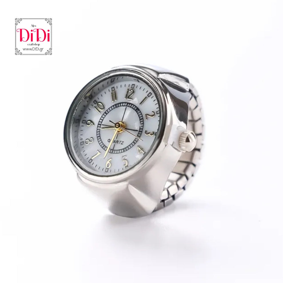 Δαχτυλίδι ρολόι ασημί με στρογγυλό, λευκό καντράν, WR2305S