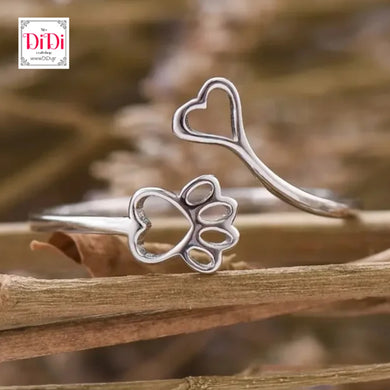 Δαχτυλίδι χάλκινο επαργυρωμένο με πατουσάκι και καρδιά 0912239