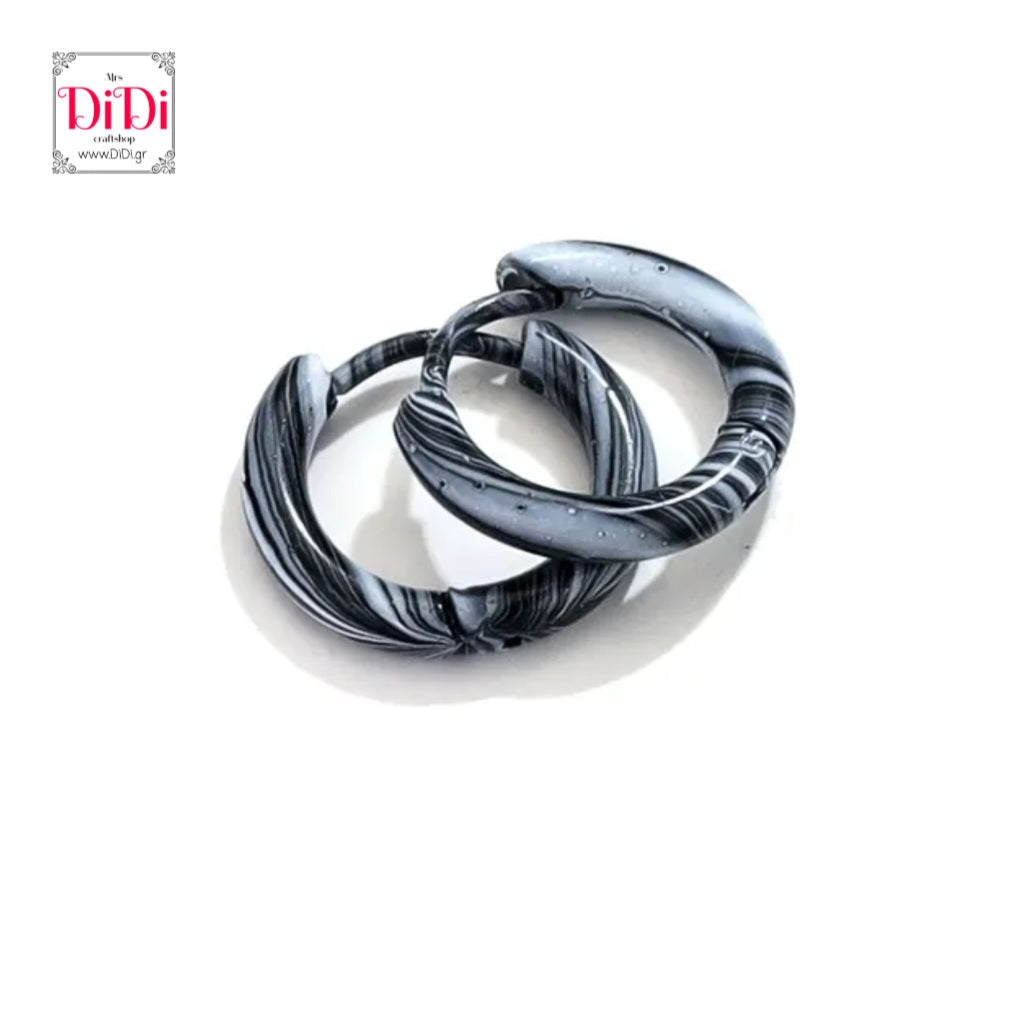 Ατσάλινα σκουλαρίκια κρίκοι στρογγυλεμένοι Teflon, σε μαυρόασπρο διαμέτρου 1,6cm