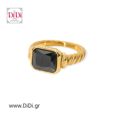 Ατσάλινο δαχτυλίδι με μαύρη πέτρα, σε κίτρινο χρυσό 2312232