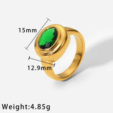 Φόρτωσε την φωτογραφία στο Gallery viewer, Ατσάλινο δαχτυλίδι με πράσινη πέτρα, σε κίτρινο χρυσό 2312231