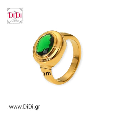 Ατσάλινο δαχτυλίδι με πράσινη πέτρα, σε κίτρινο χρυσό 2312231