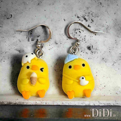 Σκουλαρίκια κρεμαστά ατσάλινα, Παπάκια ζευγάρι, σε ασημί 27012410