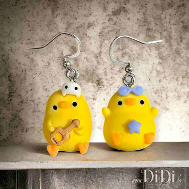 Σκουλαρίκια κρεμαστά ατσάλινα, Παπάκια ζευγάρι, σε ασημί 2701248