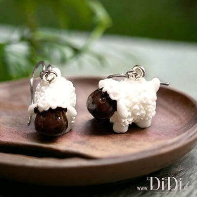 Σκουλαρίκια κρεμαστά ατσάλινα, Πρόβατα, σε ασημί 27012412