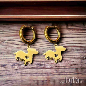 Σκουλαρίκια κρίκοι ατσάλινοι 10mm σκυλάκια, σε κίτρινο χρυσό 1902247G