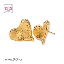 Φόρτωσε την φωτογραφία στο Gallery viewer, Ατσάλινα σκουλαρίκια καρδιές, καρφάκι, σε κίτρινο χρυσό 2202249