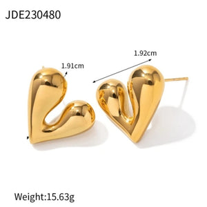 Ατσάλινα σκουλαρίκια καρδιές, καρφάκι, σε κίτρινο χρυσό 22022410