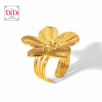 Ατσάλινο δαχτυλίδι με σχέδιο λουλούδι, ανοιγόμενο, σε κίτρινο χρυσό 2302249