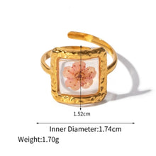Φόρτωσε την φωτογραφία στο Gallery viewer, Ατσάλινο δαχτυλίδι με υγρό γυαλί &amp; λουλούδι, ανοιγόμενο, σε κίτρινο χρυσό 23022411