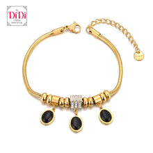 Φόρτωσε την φωτογραφία στο Gallery viewer, Ατσάλινο βραχιόλι αλυσίδα με πλακέ οβάλ, κρεμαστά στοιχεία και στρας, σε κίτρινο χρυσό 19032425G