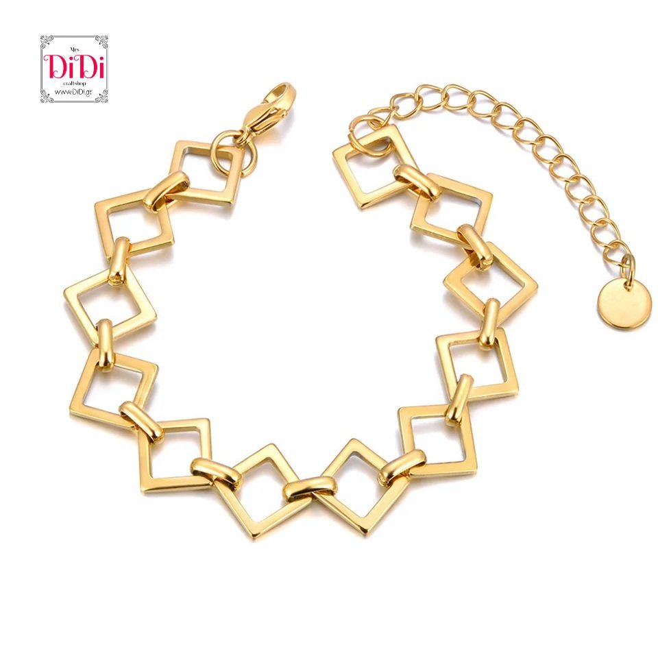 Ατσάλινο βραχιόλι αλυσίδα με ρόμβους, σε κίτρινο χρυσό 19032426G