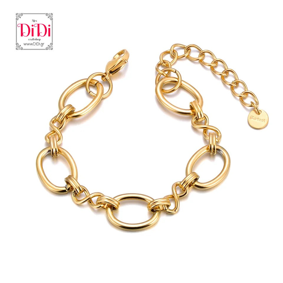 Ατσάλινο βραχιόλι αλυσίδα με οβάλ, σε κίτρινο χρυσό 19032427G