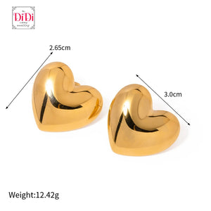 Ατσάλινα σκουλαρίκια καρφάκι, μεγάλη καρδιά, σε κίτρινο χρυσό 20032410G