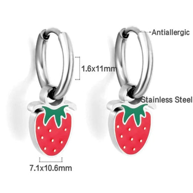 Σκουλαρίκια κρίκοι ατσάλινοι φράουλες, σε ασημί 28032424S
