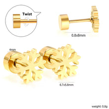 Φόρτωσε την φωτογραφία στο Gallery viewer, Σκουλαρίκια ατσάλινα, χιονονιφάδα λευκή, σε κίτρινο χρυσό, 1312244