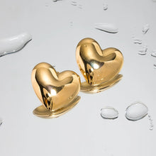 Φόρτωσε την φωτογραφία στο Gallery viewer, Ατσάλινα σκουλαρίκια καρφάκι, μεγάλη καρδιά, σε κίτρινο χρυσό 20032410G