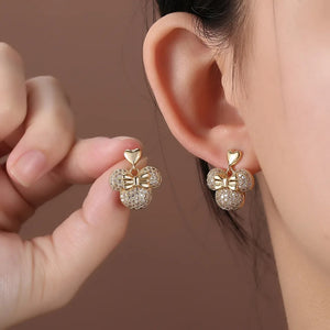 Σκουλαρίκια κρεμαστά με zircon Μίνι (Minnie), καρφωτά στο αυτί, κίτρινο χρυσό 1303245