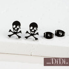 Φόρτωσε την φωτογραφία στο Gallery viewer, Ατσάλινα σκουλαρίκια νεκροκεφαλή, μαύρο