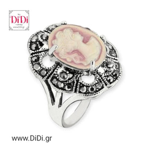 Δαχτυλίδι καμέο ροζ γυναικεία φιγούρα, 1610238