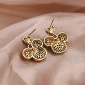 Σκουλαρίκια κρεμαστά με zircon Μίνι (Minnie), καρφωτά στο αυτί, κίτρινο χρυσό 1303245