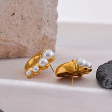 Φόρτωσε την φωτογραφία στο Gallery viewer, Ατσάλινα σκουλαρίκια καρφάκι, σαλιγκαράκια με πέρλες, σε κίτρινο χρυσό 13032420