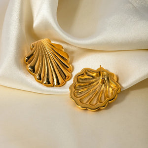 Ατσάλινα σκουλαρίκια καρφάκι, μεγάλες αχιβάδες, σε κίτρινο χρυσό 01032413