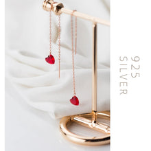 Φόρτωσε την φωτογραφία στο Gallery viewer, Σκουλαρίκια κρεμαστά, ασήμι 925, κόκκινες καρδιές, 2106244