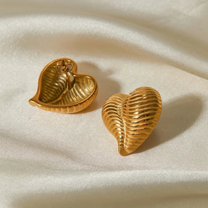 Ατσάλινα σκουλαρίκια καρφάκι, μεγάλη καρδιά, σε κίτρινο χρυσό 01032412