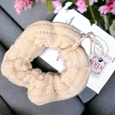 Λαστιχάκι μαλλιών Scrunchy σενίλ, λάστιχο εκρού / μεγάλο