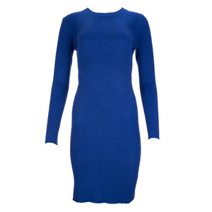 Φόρεμα midi στενό με λαιμόκοψη "χαμόγελο", πλεκτό μπλε ρουά