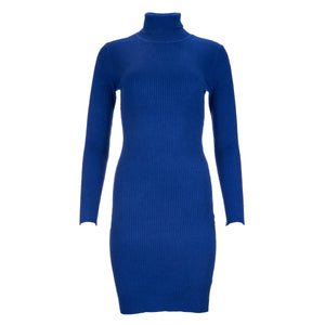 Φόρεμα midi στενό με λαιμό ζιβάγκο, πλεκτό μπλε ρουά