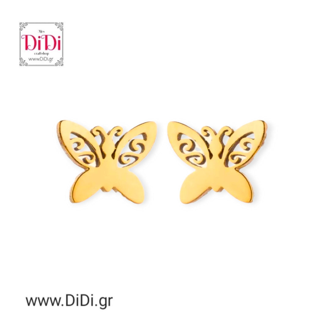 Ατσάλινα σκουλαρίκια πεταλούδες, κίτρινο χρυσό 10122324