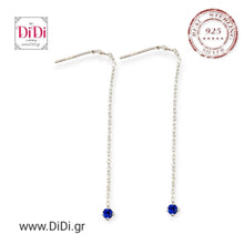 Φόρτωσε την φωτογραφία στο Gallery viewer, Σκουλαρίκια κρεμαστά, ασήμι 925, μπλε στρας, 2106245