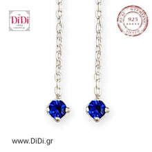 Φόρτωσε την φωτογραφία στο Gallery viewer, Σκουλαρίκια κρεμαστά, ασήμι 925, μπλε στρας, 2106245