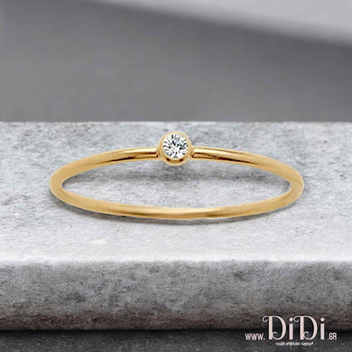 Δαχτυλίδι ατσάλινο micro βέργα με στρογγυλό στρας, σε κίτρινο χρυσό, 0907248
