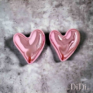 Σκουλαρίκια καρφάκι, καρδιές ροζ 26mm