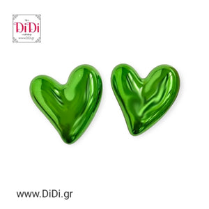 Σκουλαρίκια καρφάκι, καρδιές πράσινες 26mm