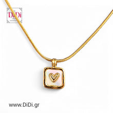 Φόρτωσε την φωτογραφία στο Gallery viewer, Ατσάλινο κολιέ 316L καρδιά σε τετράγωνο πλαίσιο με φίλντισι, σε κίτρινο χρυσό, 1302255