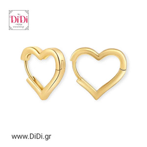Σκουλαρίκια κρίκοι ατσάλινοι, καρδιά 1,6cm ύψος, σε κίτρινο χρυσό