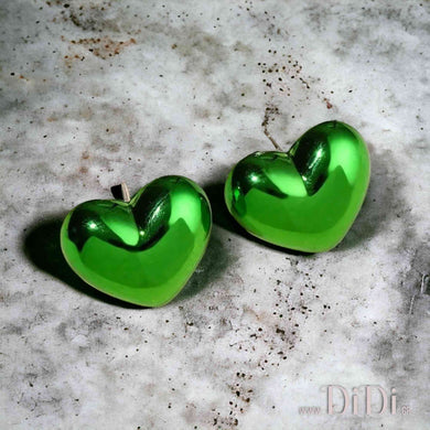 Σκουλαρίκια καρφάκι, καρδιές πράσινες 21mm