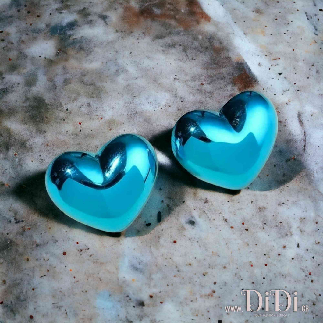 Σκουλαρίκια καρφάκι, καρδιές γαλάζιες 21mm