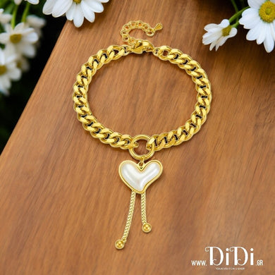 Ατσάλινο βραχιόλι αλυσίδα με κρεμαστή καρδιά, σε κίτρινο χρυσό 2003244