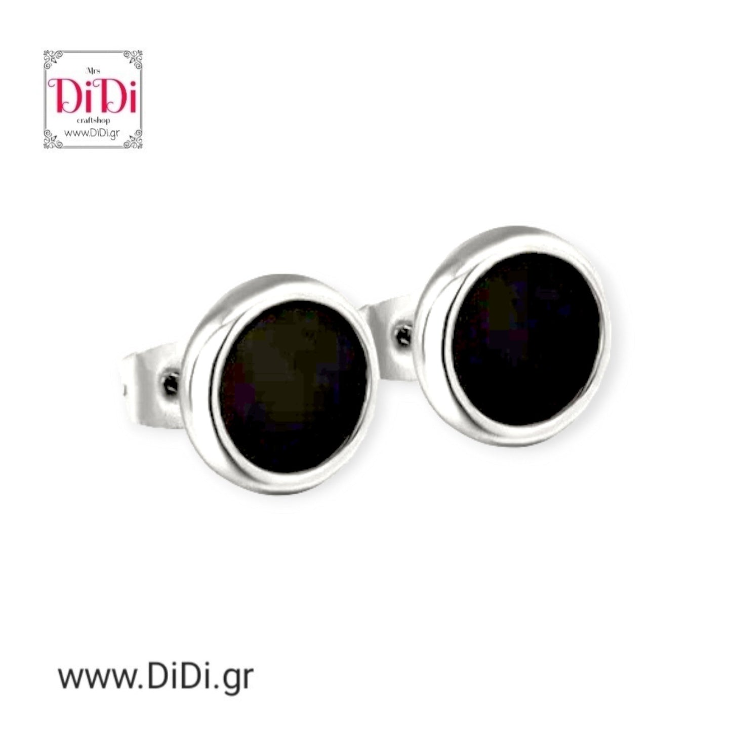 Ατσαλινα σκουλαρίκια ατσάλινα, καρφάκι στρογγυλό μαύρο, σε ασημί 05042410