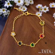 Φόρτωσε την φωτογραφία στο Gallery viewer, Ατσάλινο βραχιόλι αλυσίδα με μαργαρίτες &amp; χρωματιστές πέτρες, σε κίτρινο χρυσό 2003242