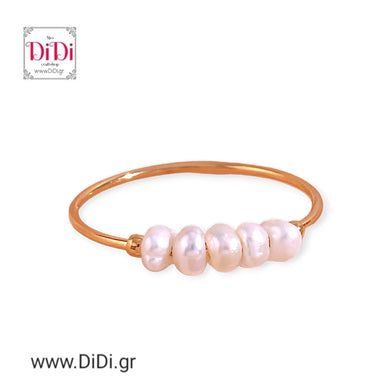 Ατσάλινο δαχτυλίδι micro βέργα με μαργαριτάρια, σε κίτρινο χρυσό 30052423