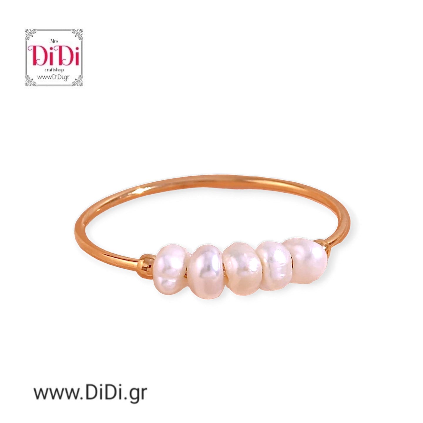 Ατσάλινο δαχτυλίδι micro βέργα με μαργαριτάρια, σε κίτρινο χρυσό 30052423