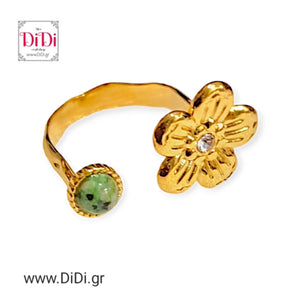 Ατσάλινο δαχτυλίδι με σχέδιο λουλούδι, ανοιγόμενο, σε κίτρινο χρυσό 2302248