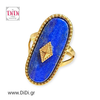 Ατσάλινο δαχτυλίδι με ημιπολύτιμη μπλε πέτρα, ανοιγόμενο, σε κίτρινο χρυσό 2302245